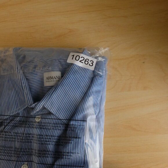 Armani Collezioni Shirt Mens Large Blue White Striped Nautical Button Up - Picture 9 of 9